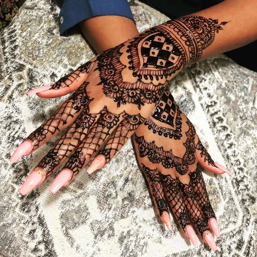 Close-up detail of intricate bridal mehndi