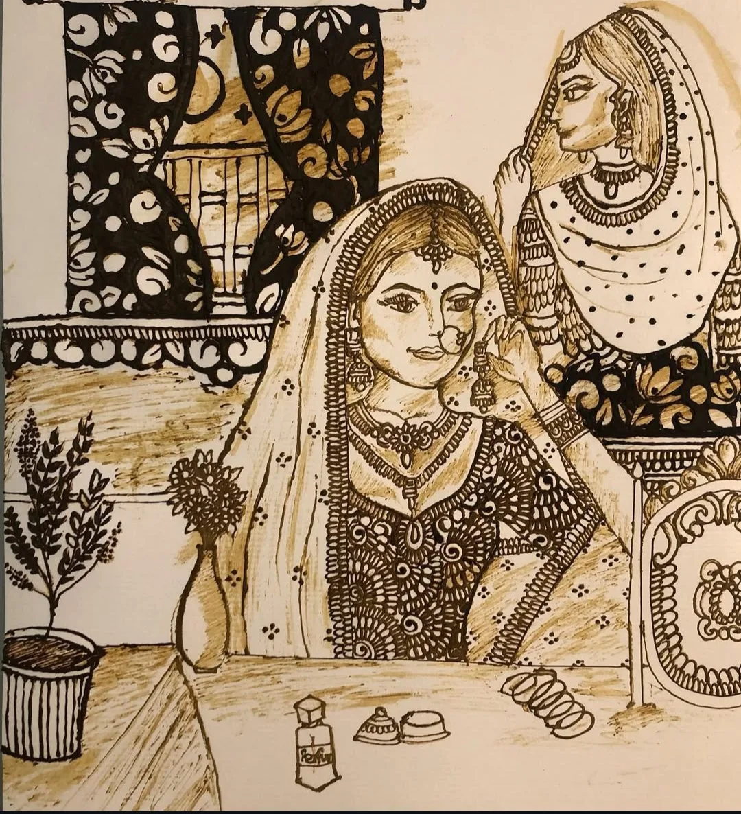 A bride relaxing during her henna application