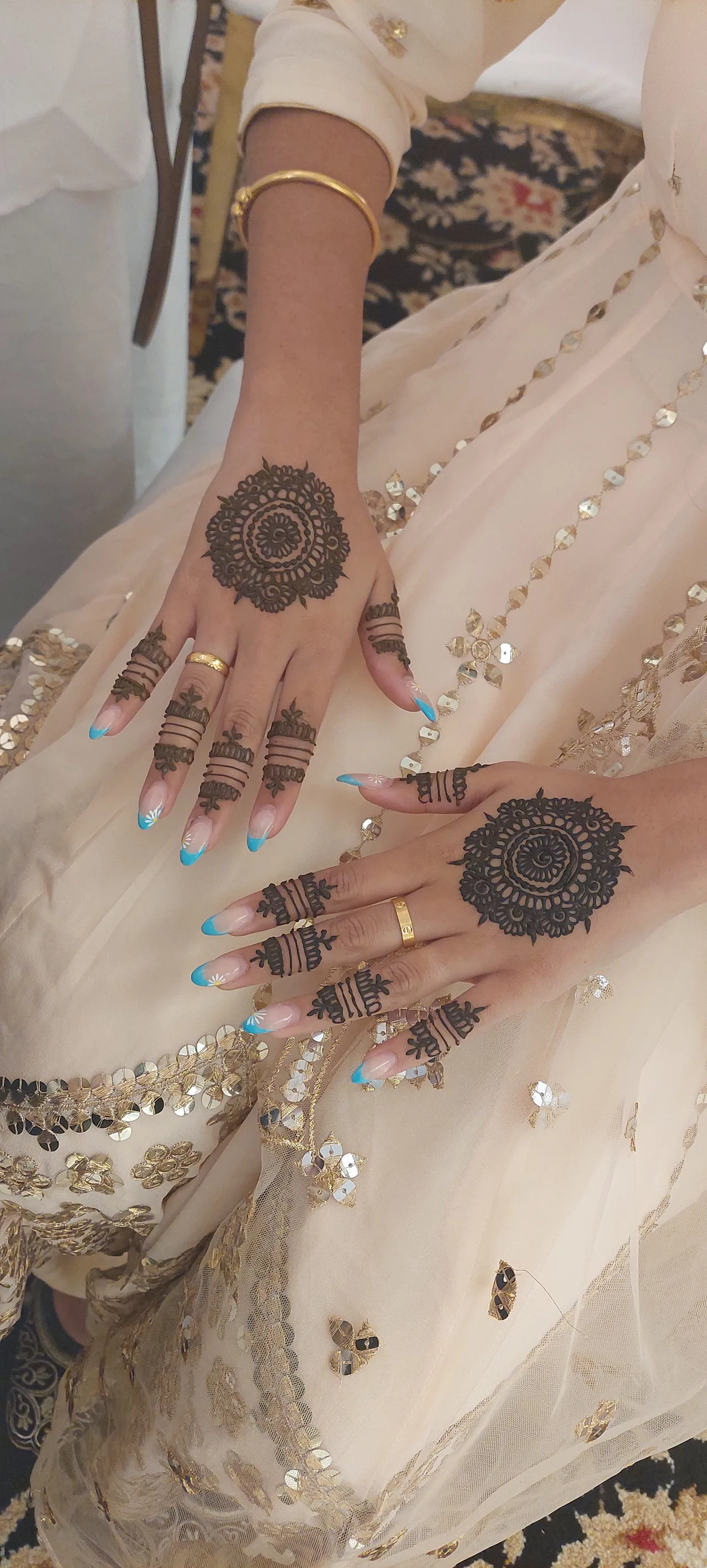 A rich henna design showing the depth that good aftercare protects