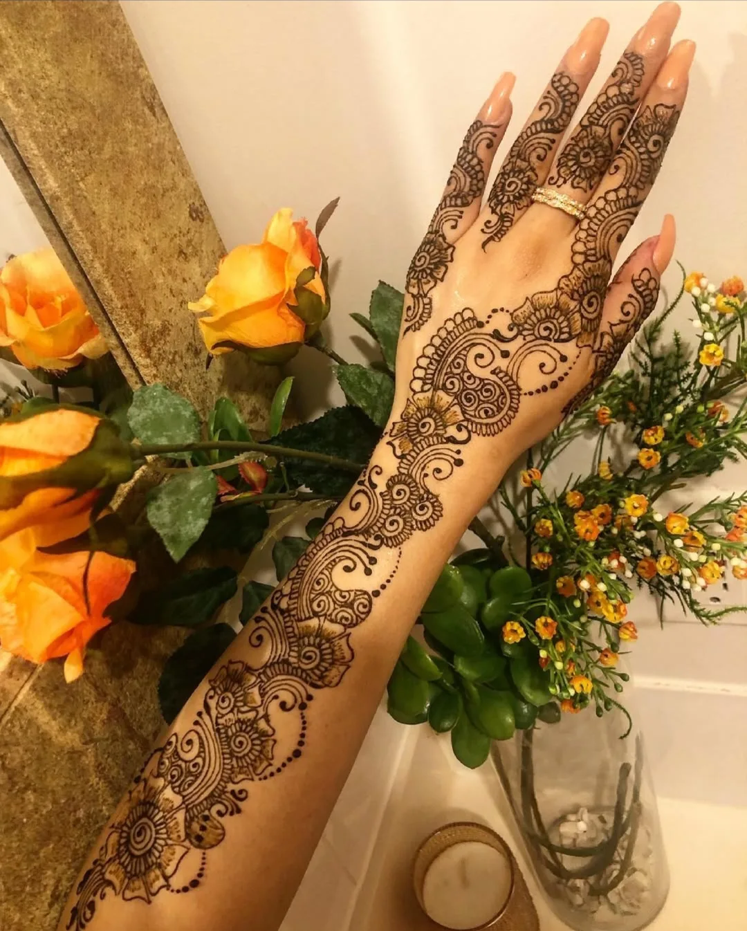 Fusion bridal mehndi blending dense and open styles